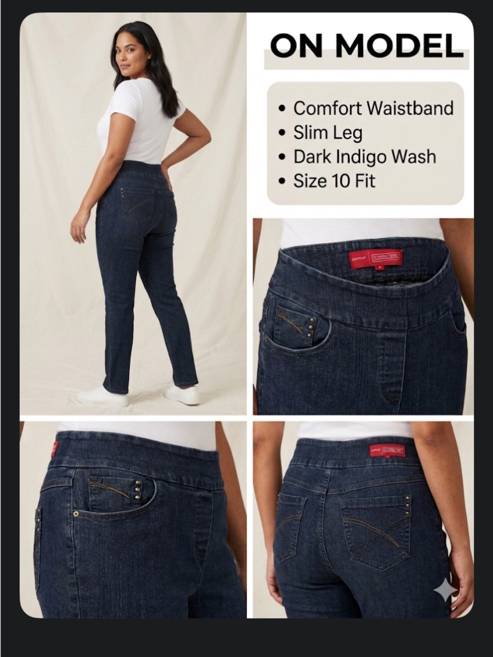 Contrast the original comfort pull on jeans(sz 5, fits like a 10) A++